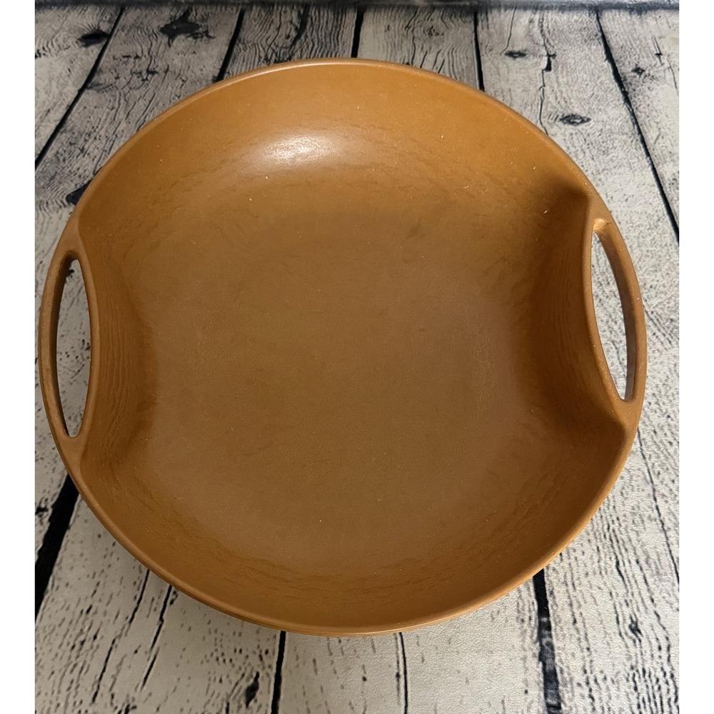 Vintage MCM Ellingers Agatized Wood Bowl W Handles Large #110 Sheboygan, WI